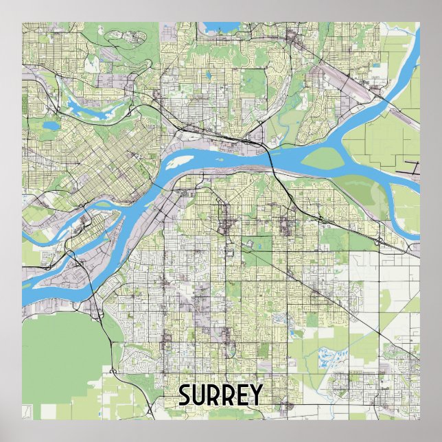 Poster Mapa da Surrey Canadá (Frente)