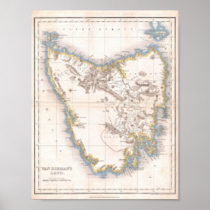 Poster Mapa da Terra de Van Dieman ou da Tasmânia