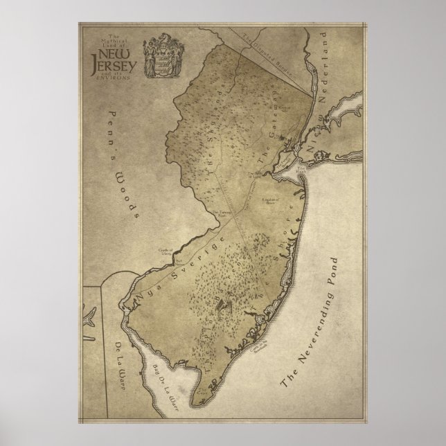 Poster Mapa da Terra Mítica de Nova Jersey (Frente)