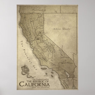 Poster Mapa da terra Mythical de Califórnia