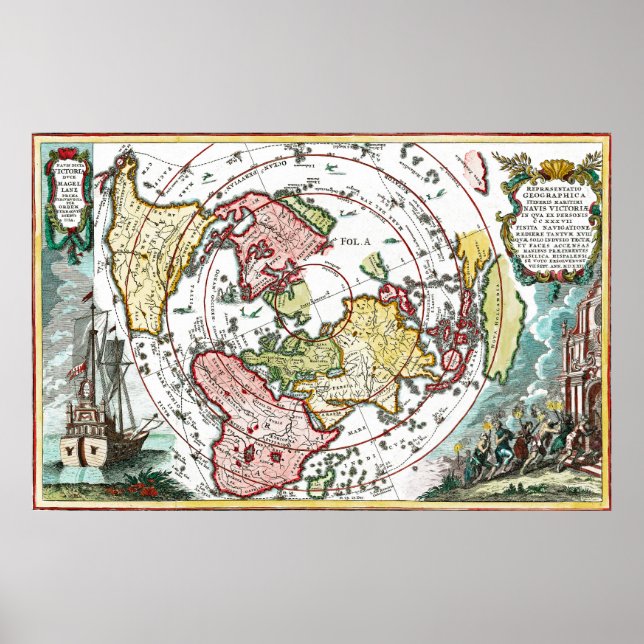 Póster Mapa da Terra Plana da Magellan Journey (Frente)