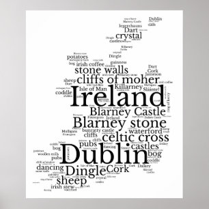 Poster Mapa Da Tipografia Da Arte Da Irlanda