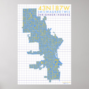 Póster Mapa da tipografia da vizinhança de Milwaukee