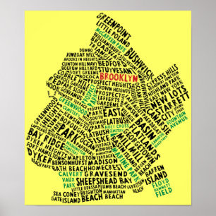 Póster Mapa da Tipografia do Brooklyn NYC
