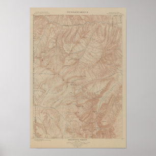 Poster Mapa da topografia, peça nacional de Yellowstone,