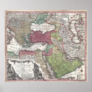 Póster Mapa da Turquia em 1730 (Império Otomano)