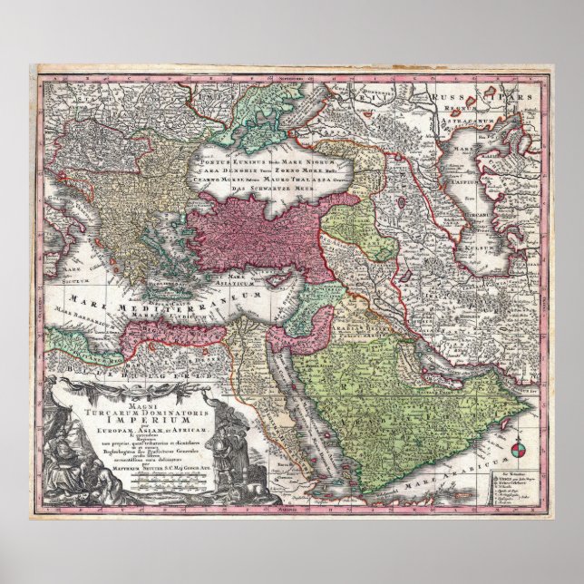 Póster Mapa da Turquia em 1730 (Império Otomano) (Frente)