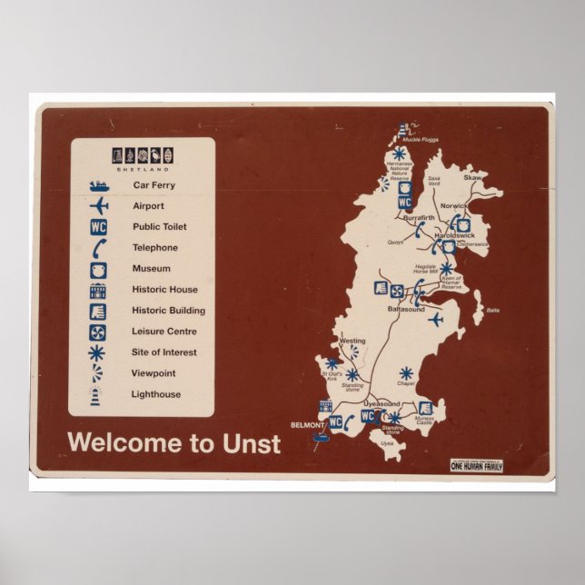 Poster Mapa da Unst, Shetland Isles Irlanda (Frente)