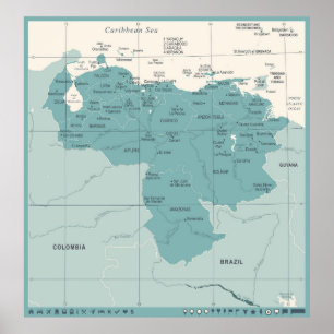 Poster Mapa da Venezuela - Vintage - Vintage High Detaile