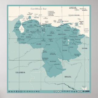 Poster Mapa da Venezuela - Vintage - Vintage High Detaile