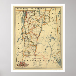 Póster Mapa da Vermont Railroad & Town 1896