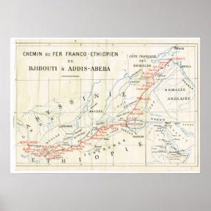 Póster Mapa da Vintage, 1920, Francês, Chemin de Fer, Et