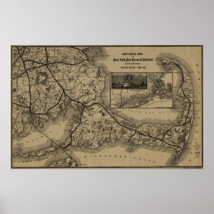Poster Mapa da Vintage Cape Cod Railroad (1893)
