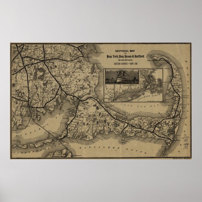 Poster Mapa da Vintage Cape Cod Railroad (1893) (Frente)
