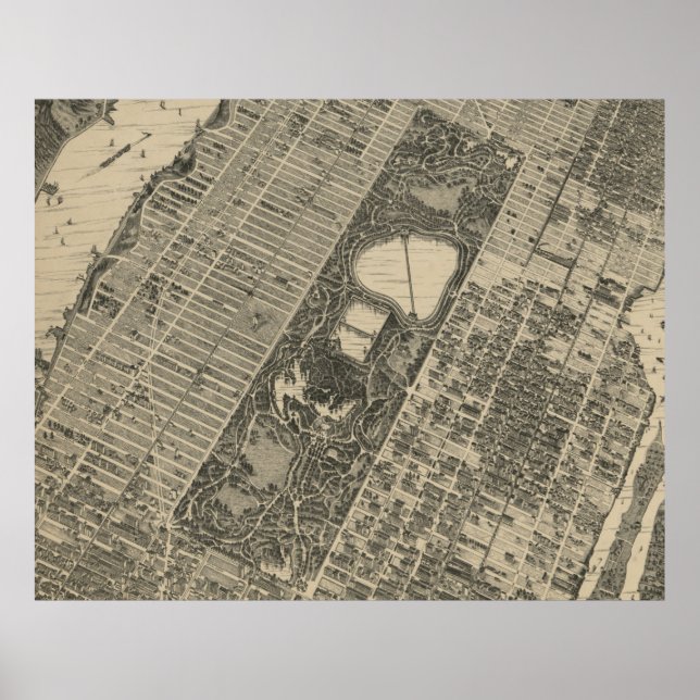 Poster Mapa da Vintage Central Park NYC (1879) (Frente)