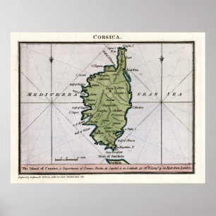 Poster Mapa da Vintage Corsica France (1801)