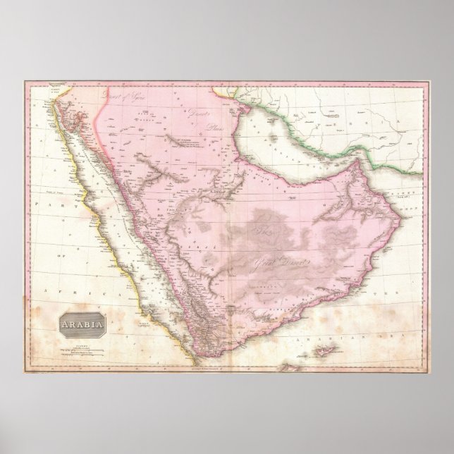 Póster Mapa da Vintage da Arábia Saudita (1818) (Frente)