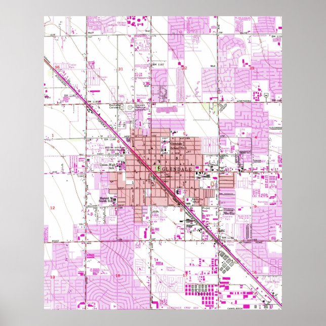 Póster Mapa da Vintage da Arizona de Glendale (1957) (Frente)
