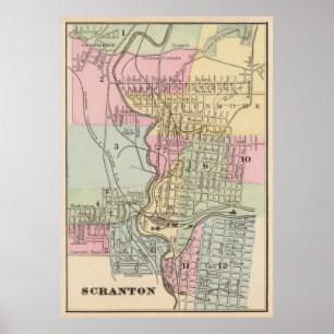 Poster Mapa da Vintage da PA de Scranton (1890)