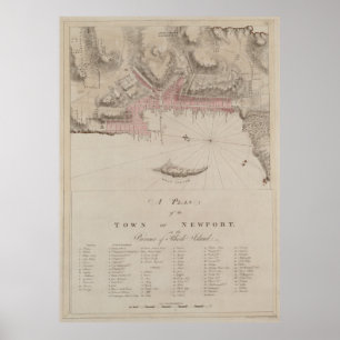 Poster Mapa da Vintage da RI da Newport (1781)