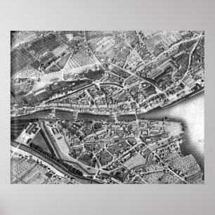 Poster Mapa da Vintage da Suiça de Zurique (1850)