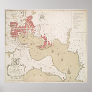 Poster Mapa da Vintage de Baltimore MD (1793)