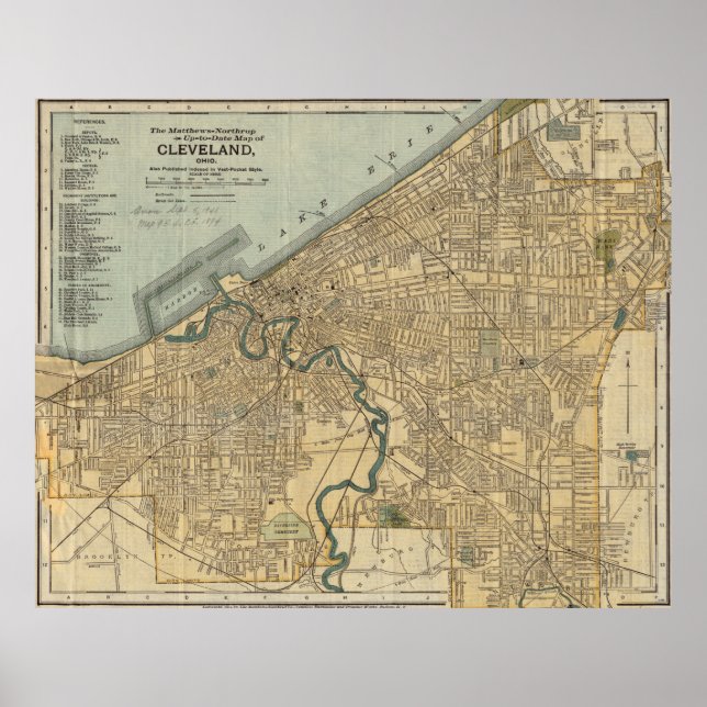 Poster Mapa da Vintage de Cleveland OH (1894) (Frente)