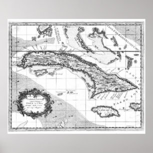 Poster Mapa da Vintage de Cuba e Jamaica (1763) BW