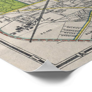 Poster Mapa da Vintage de Detroit MI (1912)