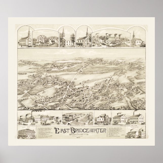 Póster Mapa da Vintage de East Bridgewater, Massachusetts (Frente)