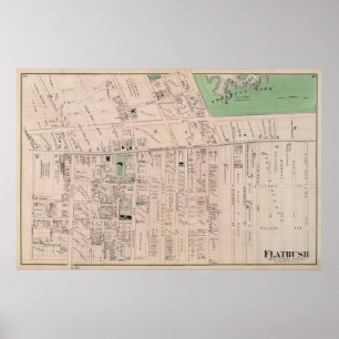 Poster Mapa da Vintage de Flatbush Brooklyn NY (1873)