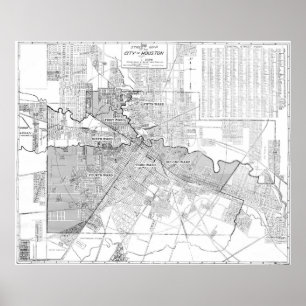 Poster Mapa da Vintage de Houston (1920)