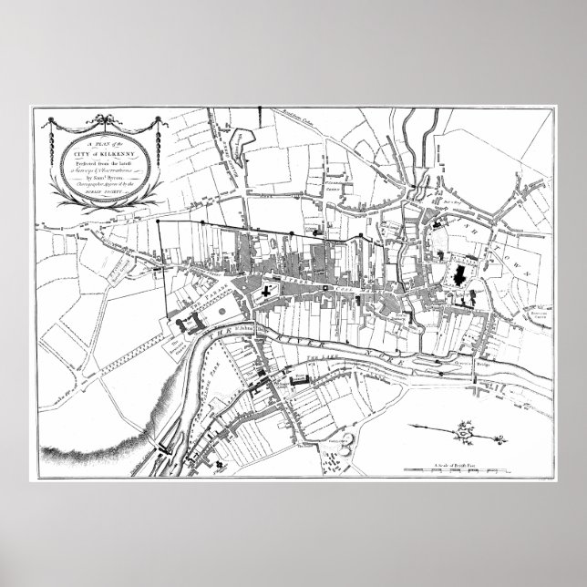 Poster Mapa da Vintage de Kilkenny Irlanda (1780) (Frente)