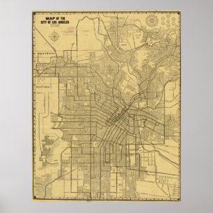 Poster Mapa da Vintage de Los Angeles CA (1914)
