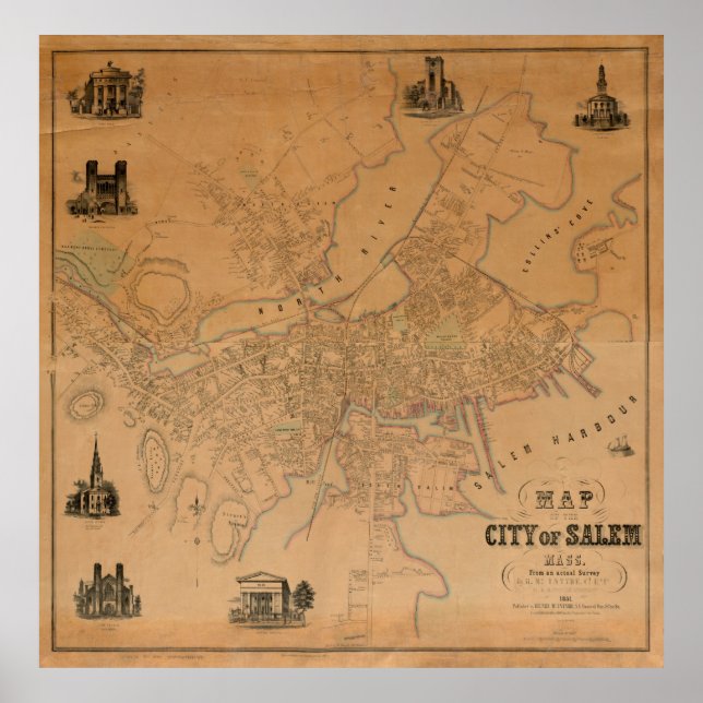 Poster Mapa da Vintage de MÃES Salem (1851) (Frente)