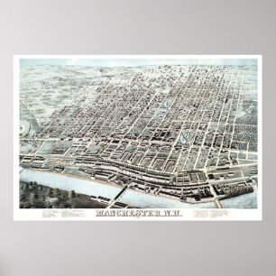 Póster Mapa da Vintage de Manchester, NH de 1876