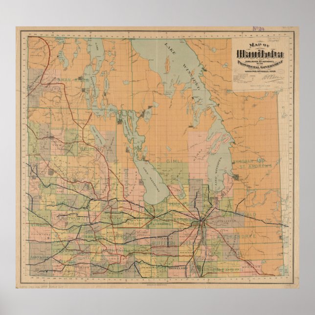 Poster Mapa da Vintage de Manitoba (1903) (Frente)