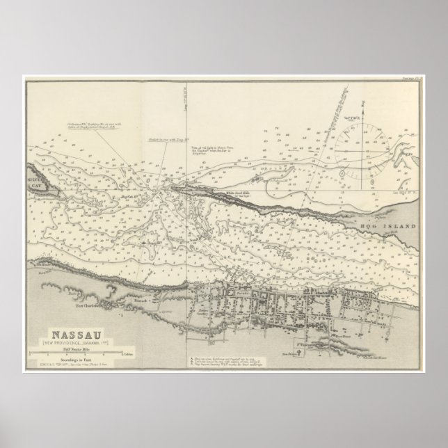 Poster Mapa da Vintage de Nassau Bahamas (1884) (Frente)