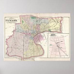 Póster Mapa da Vintage de Newark NJ (1872)