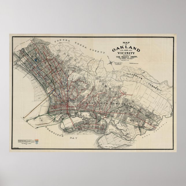 Poster Mapa da Vintage de Oakland CA (1912) (Frente)