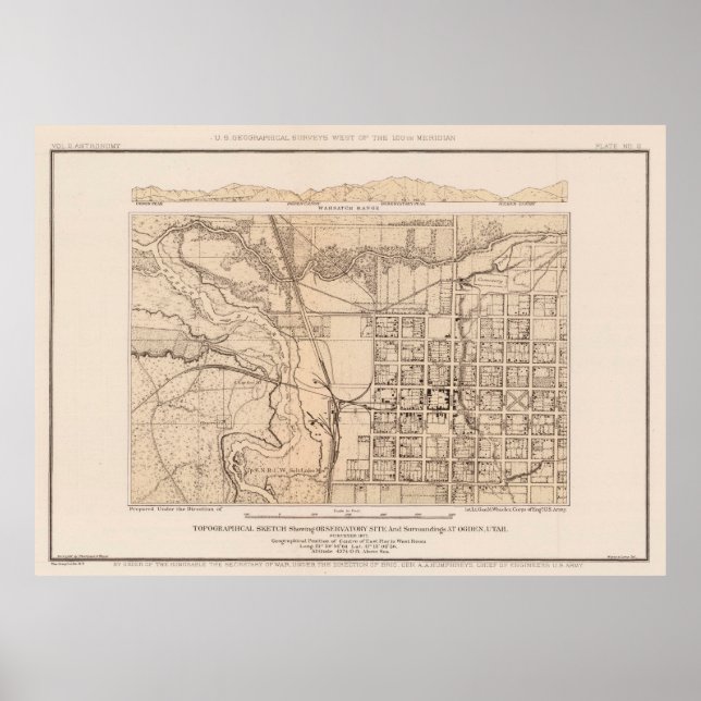 Poster Mapa da Vintage de Ogden UT (1877) (Frente)
