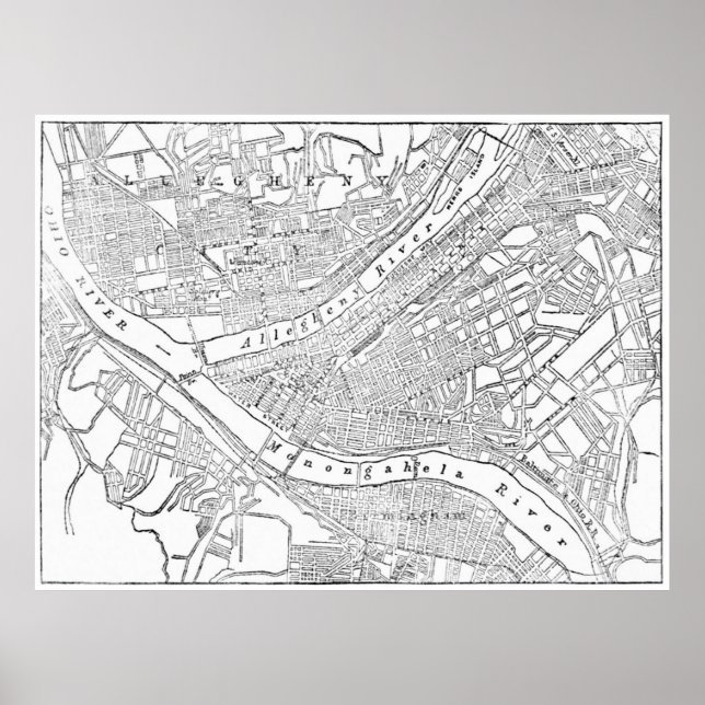 Póster Mapa da Vintage de Pittsburgh (1885) (Frente)
