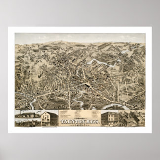 Póster Mapa da Vintage de Taunton, Massa de 1875