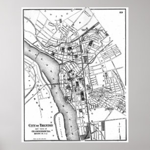 Poster Mapa da Vintage de Trenton NJ (1872)