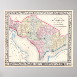 Poster Mapa da Vintage de Washington D.C. (1864)