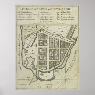 Póster Mapa da Vintage do Baixa Manhattan (1764)
