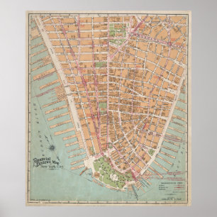 Poster Mapa da Vintage do Baixo Manhattan (1921)