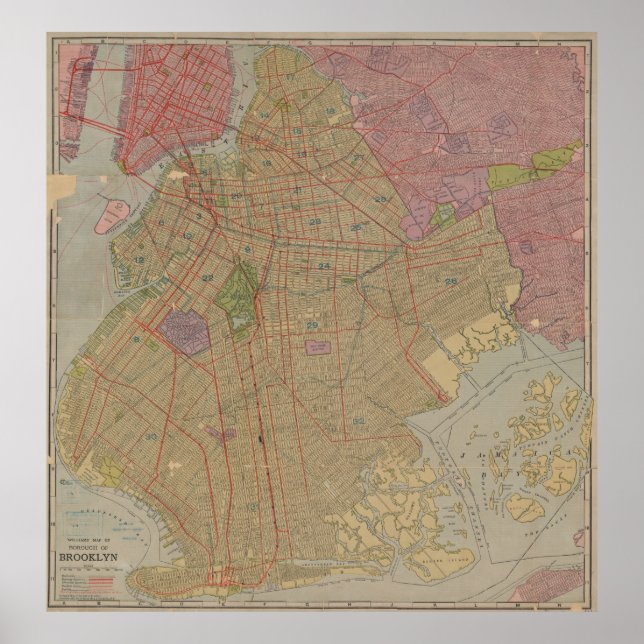 Poster Mapa da Vintage do Brooklyn NY (1911) (Frente)