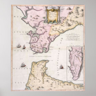 Póster Mapa da Vintage do Estreito de Gibraltar (1780)
