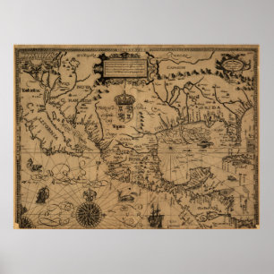 Poster Mapa da Vintage do México (1600)